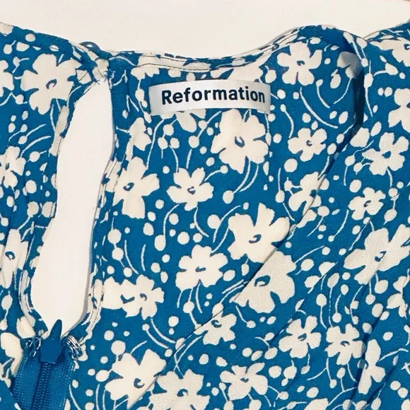 Reformation Nantes Floral Blue Midi Dress Sz 2 - Picture 5 of 8